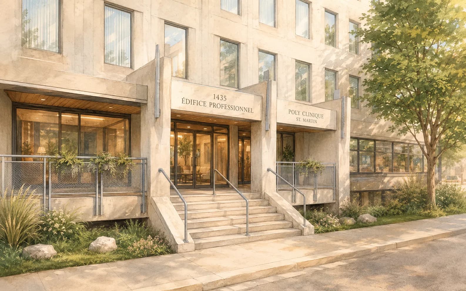 Façade de l’immeuble où se trouve le bureau, à Laval.